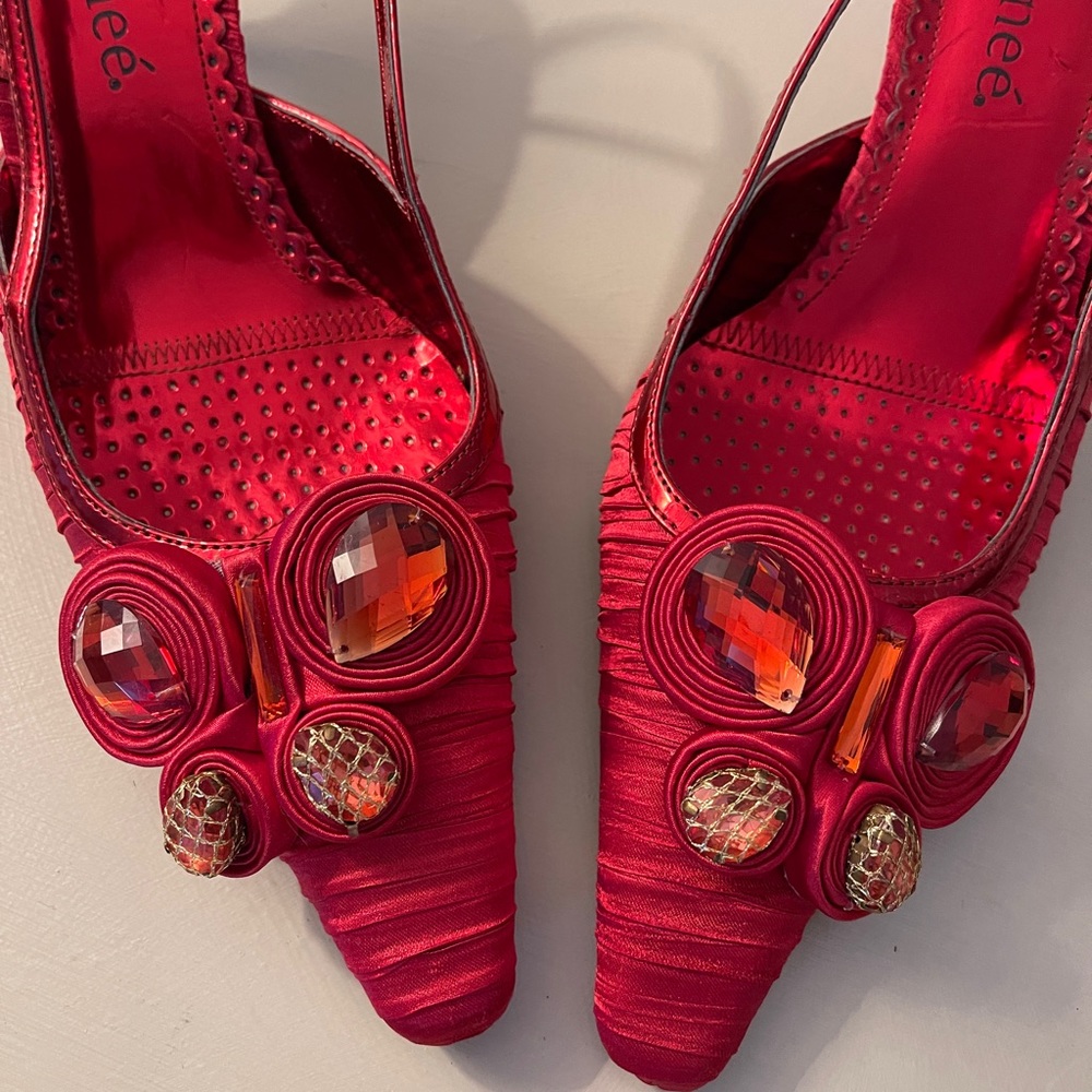 J.Renee Scarlet Heels with Jewel Embellishments